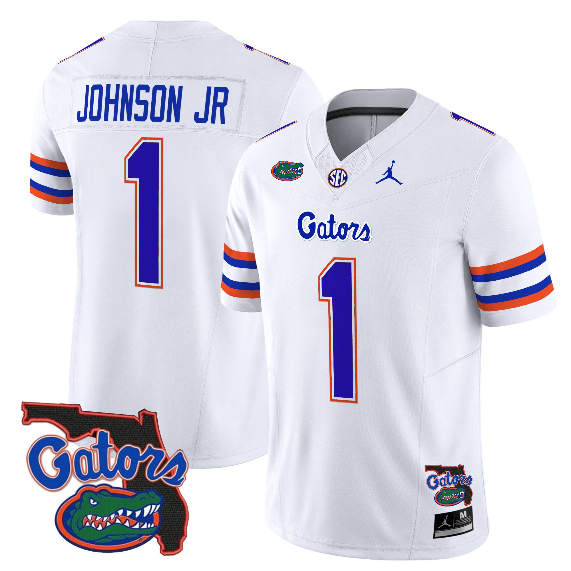 Men Florida Gators #1 Johnson jr White 2024 Florida Patch Vapor Limited NCAA Jersey